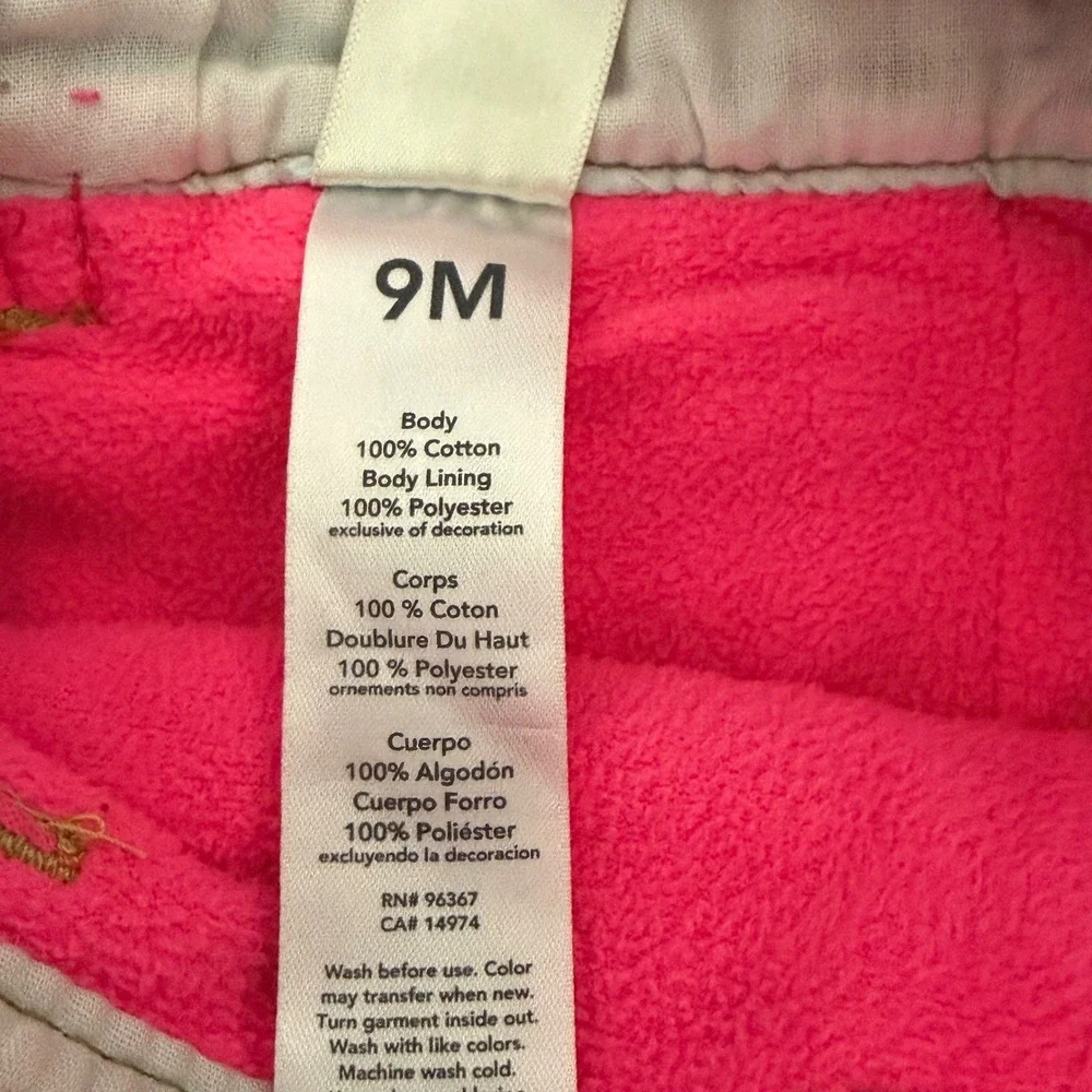 OshKosh Bgosh Baby Girls 9M Fleece Lined Blue Denim Overalls Pink Bow Detail